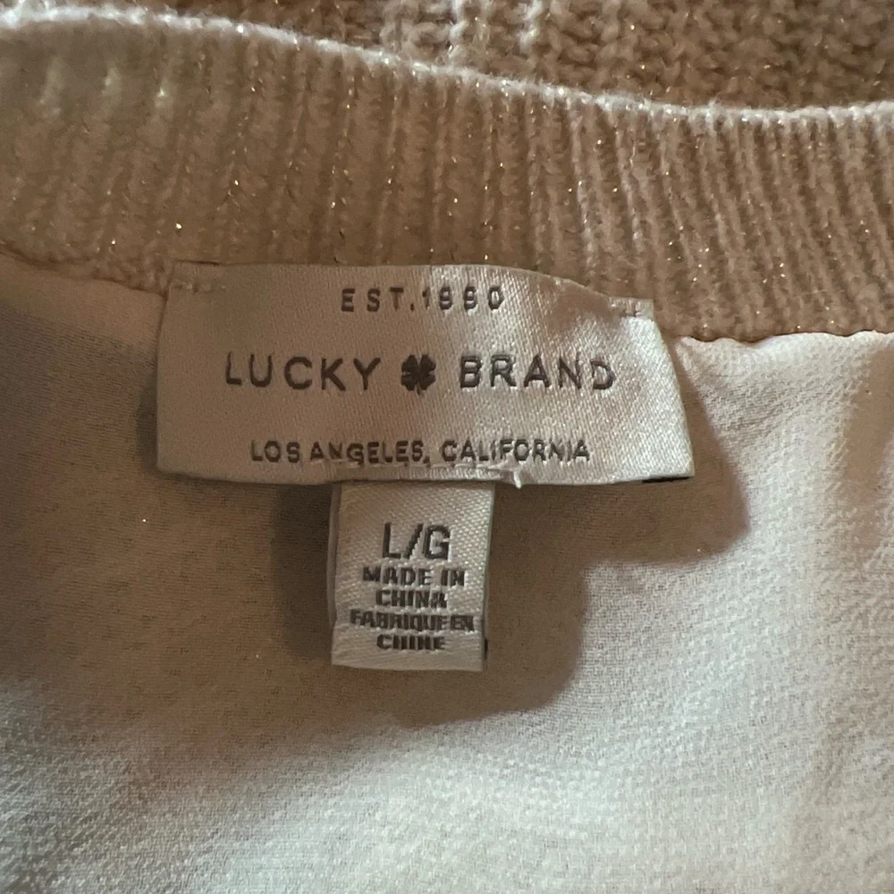 Lucky Brand EUC off white and gold metallic crew neck chevron sweater Size large - Picture 3 of 3